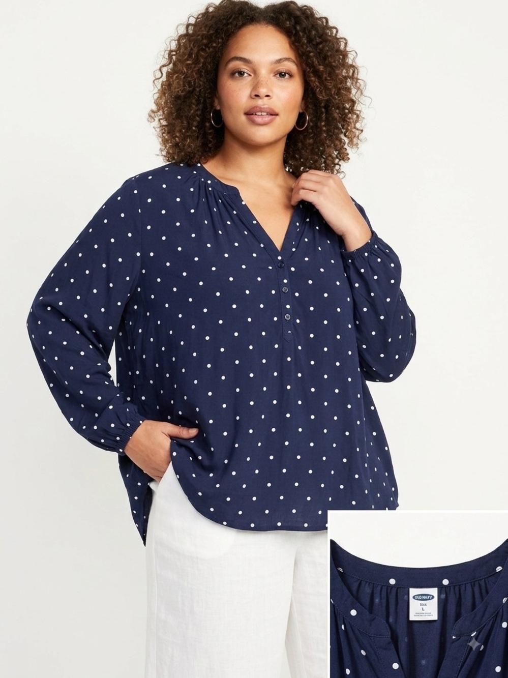 Old Navy Polka Dot Long Sleeve V-Neck Blouse